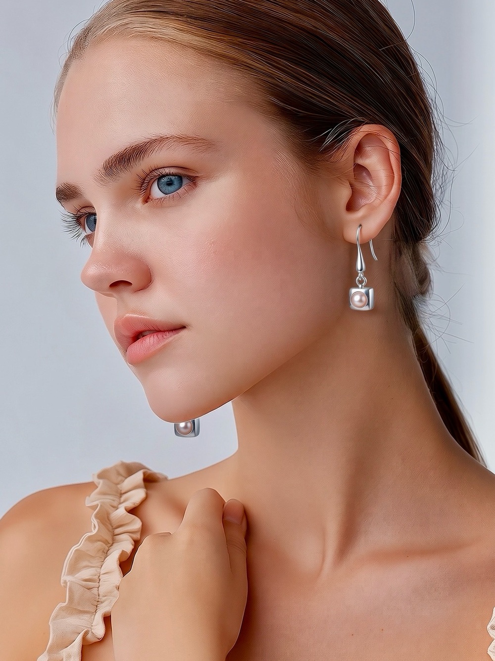 Anex Silver Dangle Earrings, pink accent
